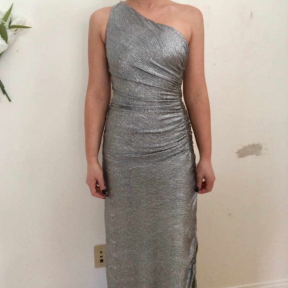 long silver dress